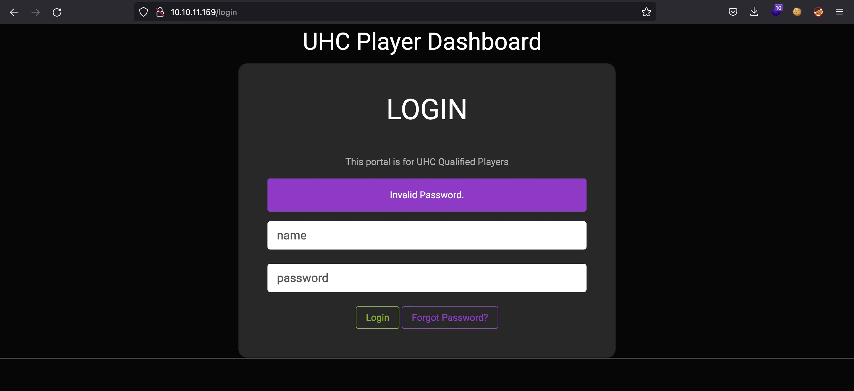 Altered login password