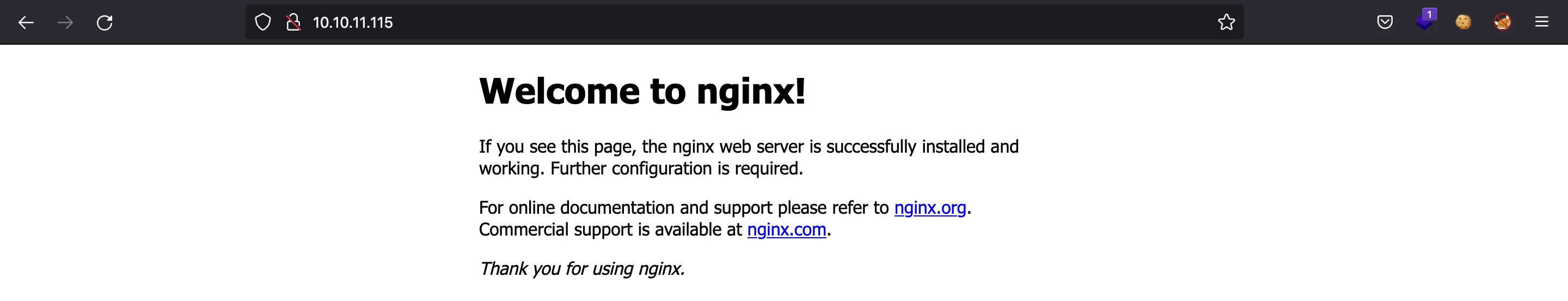 Hancliffe nginx default page