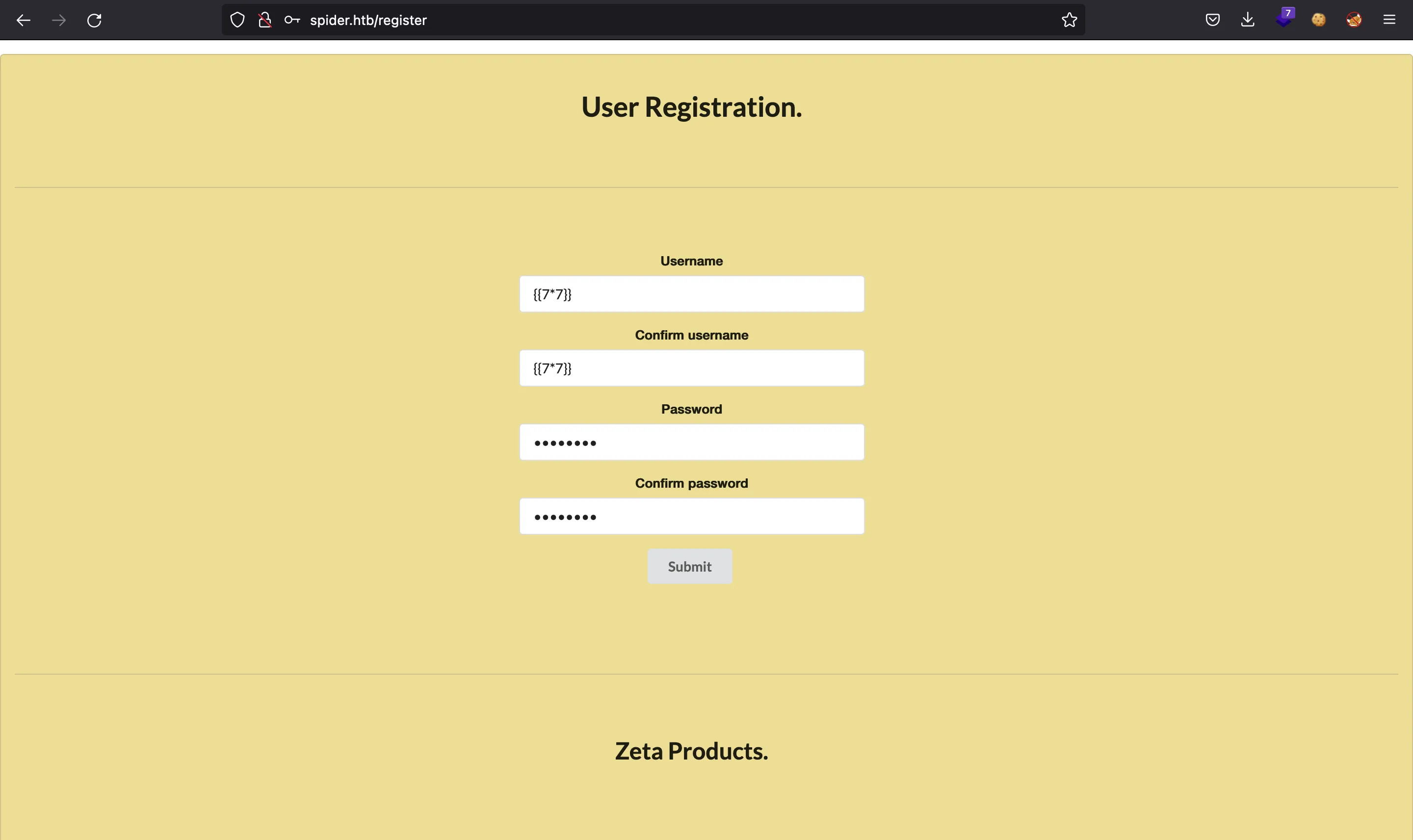 Registering a SSTI username